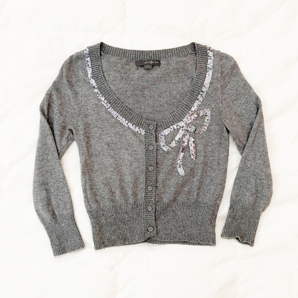 Forever 21 Retro Sequin Bow Crop Cardigan Sweater XS Gray - Picture 2 of 5